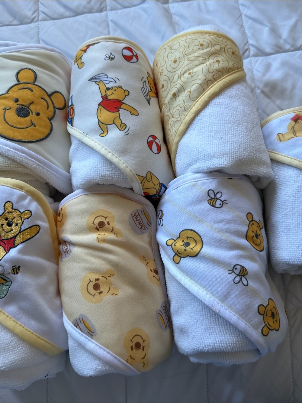 Disney Winnie the Pooh Yellow & White Hooded Baby Towels - 6 Pack